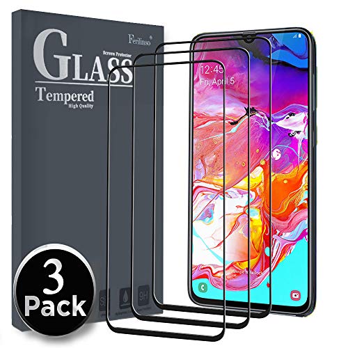 Ferilinso Cristal Templado para Samsung Galaxy A70 / A80 / A90, [3 Pack] [Cobertura Completa] Libre de Burbujas Película Protectora de Protector de Pantalla con garantía (Negro)
