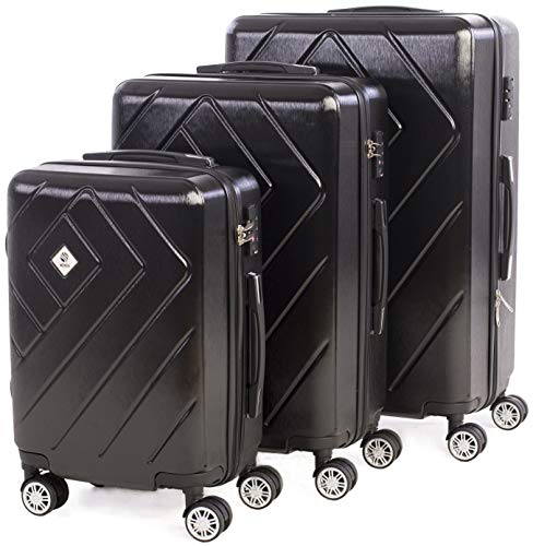 Policarbonato resistente a los arañazos TSA-Aceptado | Juego de maletas de 3 piezas resistente a los arañazos | Profundo negro