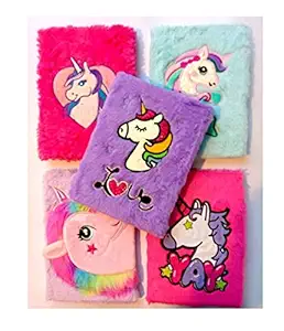 Birthday Blast Unicorn Fur Diary for Girls, Unicorn Fur Notebook for Girls , A5 Size(1 Piece Random Colour Would be Sent)