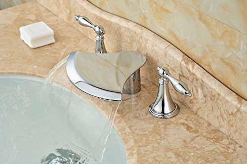 VanMe Basin Faucet Big Waterfall Chrome Brass Bathroom Basin Faucet Double Handles 3 Holes Mixer