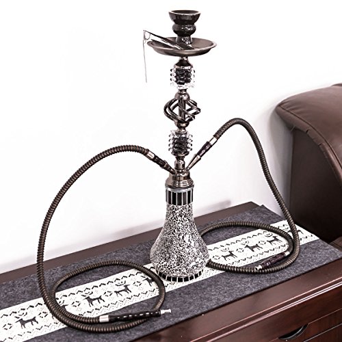 DXP Wasserpfeife Shisha Hookah 2 Schläuchen ca.55cm inkl. Alu Folie, Kohle, Hygiene Mundstücke, Kohlezange, Zubehör Neu JYH04 schwarz YXZ - 7