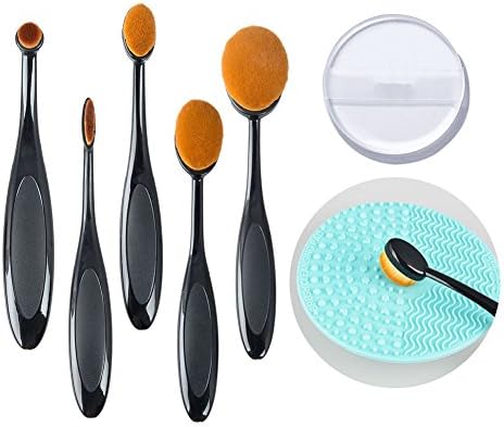 Makeup Brushes Set 5Pcs Professional Oval Cosmetic Powder Blush Curve Concealer Contour Cream Foundation Blending Eyeliner Eye shadow Eyebrow Soft Bristles Brushes with Free Makeup Sponge and Brush Cleaner