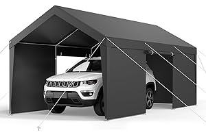 VEVOR Carport, 12 x 20 FT Outdoor Car Canopy, Potable Carport with Removable Sidewalls & Door, Heavy Duty Car Shelter, UV-Resistant & Water-Resistant, All-Season Protection for Automobile Boat Grey