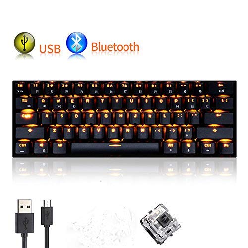 Urchoiceltd clavier mécanique, Rk61 filaire/sans fil Bluetooth clavier 61 touches LED USB Quickfire touches clavier de jeu étanche avec Full Anti-ghosting et clé Bouchon Extracteur au lithium