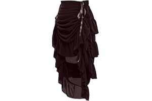 GRACEART Women Victorian Steampunk Skirt Adjustable Ruffle Gothic Vintage Skirt Halloween Outfit Medieval Vampire Costume