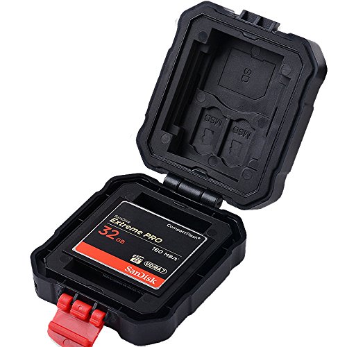 flashwoife Turtle-SD3MSD2CF2XQD2S spritzwassergeschütze Speicherkarten Schutzbox für 3 Stück SDHC und 2 Stück MicroSD und 2 CF and 2 XQD Cards Case in schwarz mit schwarzem Inlay