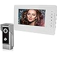 QttyElok Wired Video Intercom System for Home 7'' TFT Color Screen Doorbell Door Phone White Indoor Monitor + 700TVL IR Night Vision Outdoor Camera Metal Waterproof Support 100 Meters Unlock