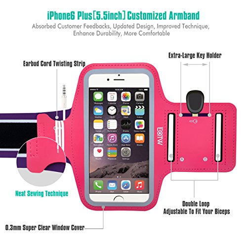 EOTW Brazalete deportivo iphone 6 plus de Neopreno Antideslizante con un bolsillo para tarjetas  llaves  dinero y auriculares  Brazalete movil Ajustable   Prueba de Sudor perfecto para Running F  tbol Pesca Gimnasio Bicicleta Waveboard  Fuchsia 5 5 pulgadas 
