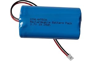 XINLANTECH 3,7 V 5 200 mAh 18650 1s2p uppladdningsbart litiumjonbatteri med Jst PH2.0/2P-kontakt kabelkablar för Bluetooth-högtalare, solljus, ficklampa och mer – 1-pack