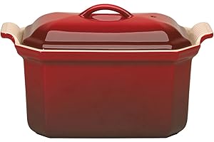 Le Creuset Stoneware Rectangular Terrine with Press, 800 ml, Cerise, 91008408064000