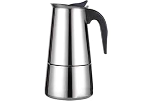 JUMPLUSHION Caffettiera moka in acciaio inox, 2/4/6/9 tazze, compatibile con fornelli a induzione, valvola di sicurezza, manico resistente al calore (450 ml)