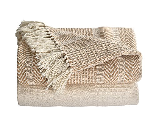 Ehc Premium Pack of 2 Cross-Stitch Throws for Sofa/Chair Blanket, 125 x 150cm - Beige/Ivory Ehc Premium Pack of 2 Cross-Stitch Throws for Sofa/Chair Blanket, 125 x 150cm - Beige/Ivory