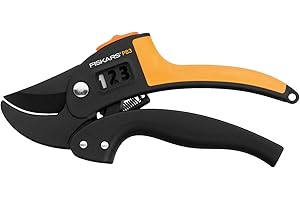 ‎FISKARS Fiskars Amboss-Gartenschere für trockene Zweige und Äste, Antihaftbeschichtet, Hochwertige Stahl-Klingen, Länge: 19 cm, Schwarz/Orange, PowerStep, P83, 1000575