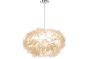 iDEGU Moderne Pendelleuchte, 45 cm Hängelampe aus Federn Oval Lampenschirm E27 Deckenleuchte Kronleuchter für Schlafzimmer, Wohnzimmer (Weiß)