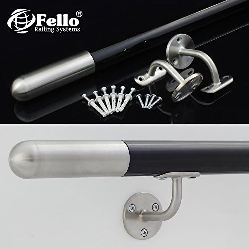 Fello Handrail Stainless Steel Black Staircase Bannister Balustrade Hand-Rail Domed Ends / Plain Ends (100cm)
