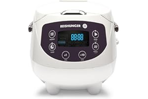 Reishunger Cyfrowy mini ryżowar i parowar w kolorze biały - Funkcja utrzymywania ciepła, minutnik & garnek premium - mały multicooker, 8 programów, 7-fazowa technologia gotowania, 1-3 osoby