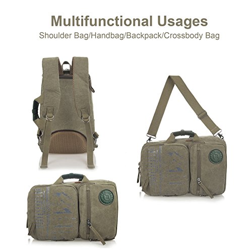 Canvas Rucksäcke, 3-Wege Konvertierbar Rucksack von EKOOS Multifunktional Verformbarer Retro Laptoprucksack Schultasche Reisetasche, Perfekt für Büro, Schule, Reisen und Jeden Tag (Armee-Grün) - 7