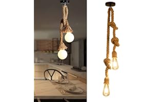 CHAO ZAN Vintage Cuerda de cáñamo gruesa AC 110-240V luces colgantes para el restaurante del dormitorio Cafe Bar Decoración de estilo rural (E27 Luces cabeza dobles, 2M)