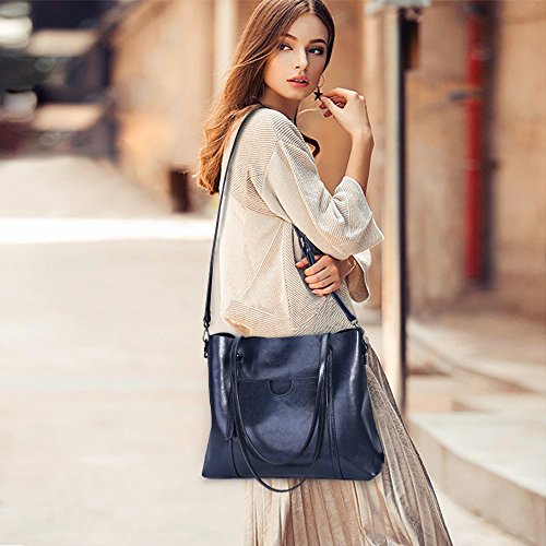 S-ZONE Damen Vintage 3-Way Echtes Leder Tote Schultertasche Handtasche Mode Handtasche Messenger Bag