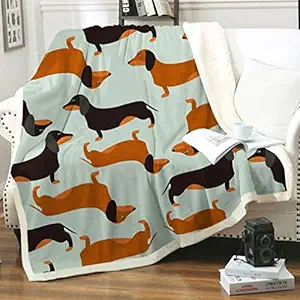 Famitile Dachshund Kids Sherpa Fleece Blanket Bedding Super Soft Plush Throw Comfort Warm Cartoon Puppy Cute Dog Blanket for Children Boys or Adult Couch Bed Chair Office Sofa (47