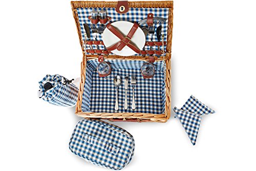 Andrew James Traditioneller Premium Picknickkorb aus Weide für 2 Personen – Mit Besteckt Set und Kühltasche Set - 4