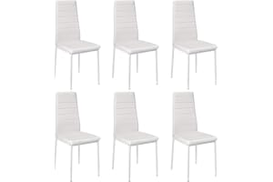 Drumm Sedie per sala da pranzo Set di 6, sedie da pranzo moderne, sedie da pranzo con schienale alto, finta pelle, gambe in metallo, sedile imbottito spesso (6, bianco)