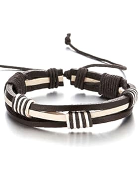 Handarbeit Geflochtenem Leder-Armband für Herren für Jungen für Damen, Weiß Schwarz Echtes Leder Wickeln Schweißband