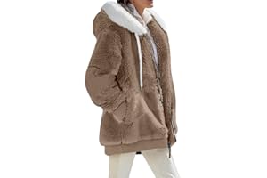 VDDTAGAM Fleecejacke Hoodie Damen Kapuzenpullover Teddy Fleecejacke Warm Herbst Wintermantel Stilvoller ReißVerschluss Fellmantel PlüSchjacke Mit Taschen