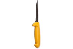 Cuchillo Deshuesador CRC Steel ßPro 13 cm - FranquiHogar -Acero Inoxidable de Alto Rendimiento - Mango Ergonómico PP - Ideal para Carniceros y Chefs, Amarillo, Acero Inoxidable