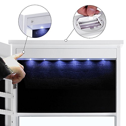 Songmics Schmuckschrank abschließbar mit LED Beleuchtung mit Blumen-Ornamenten weiß JBC26W - 3