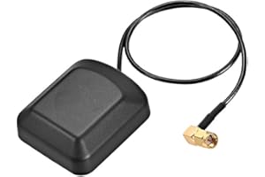 sourcing map GPS Active Antenna 90-Degree SMA Male Plug 28dB Aerial Connector Cable with Magnetic Mount 0.5 Meter Wire