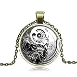 Anhängergröße: 25mm GLKIKNDIA Meistverkaufter Retro-Legierungsschmuck, Steampunk-Zahnräder, Yin- Und Yang-Taiji-Zeit-Edelstein-Halskette