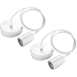Linkind 2-Pack Metal Pendant Light Fitting White, E27 Lamp Holder for Ceiling Pendant Light, Ceiling Fitting Set with 100cm C