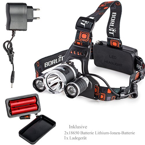 Kopf-Lampe mit superhellen weißen LED Lampen und 4 Leuchtfunktionen Wiederaufladbare Stirn-Lampe - 9