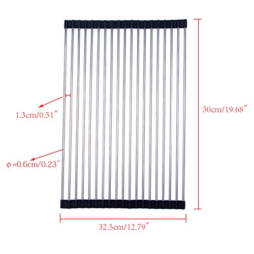 Angelbubbles Beim Rack Dish Edelstahl Roll-Up Abnehmbare über der spüle Einfache reinigung (L/19.68″ x 12.79″, Schwarz) - 2