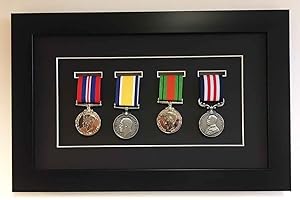 Kwik Picture Framing Ltd Medal Frame 3D Box Display Frame for 4x World War Military Single Medal in Black Frame - Black Mount