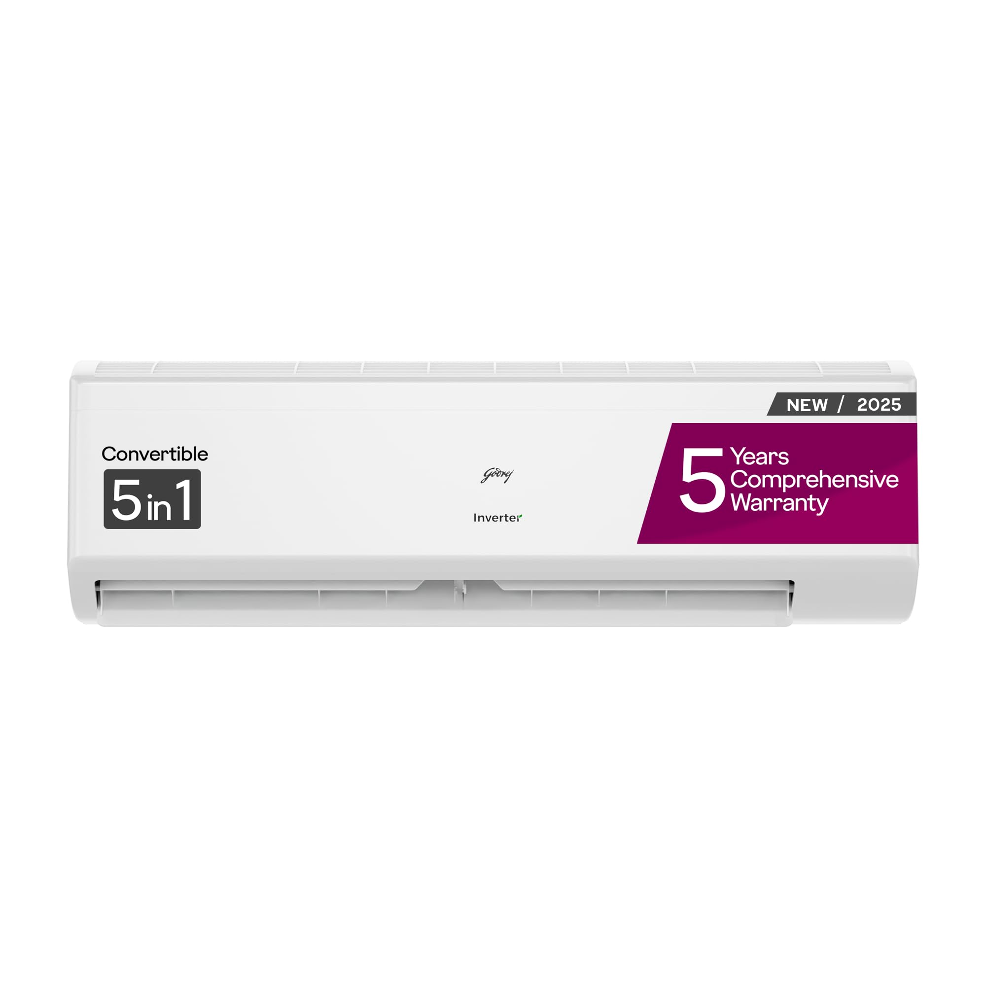 Godrej 1.5 Ton 5 Star, 5 Years Comprehensive Warranty, 5-In-1 Convertible Cooling, Inverter Split AC (Copper, 2025 Model, Heavy duty cooling at 52 Â°C, AC 1.5T EI 18II5T WZS Split 5S, White)