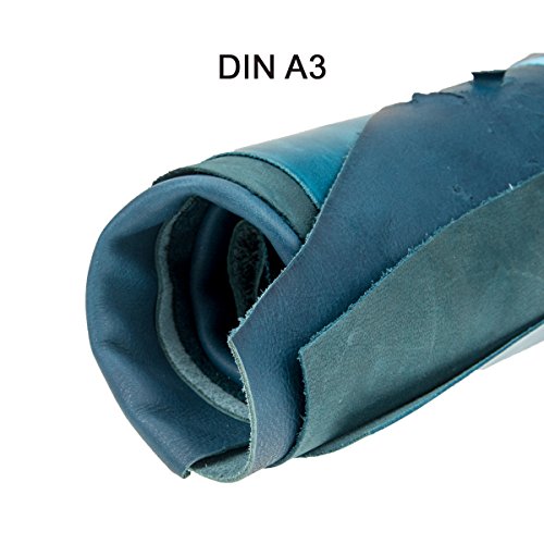 Lederreste Lederstücke extragroß A3 1kg Varianten von blauen Farbtönen , alle Stücke mind. DIN A3 groß von Langlauf Schuhbedarf - 3