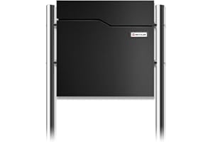 Metzler Boîte aux lettres sur pied en noir profond - Revêtement par pulvérisation et avec compartiment pour journaux - Avec pied en acier inoxydable - Boîte aux lettres de qualité supérieure avec