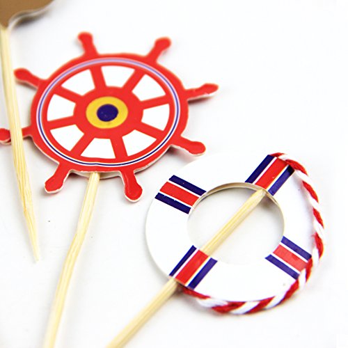 SUNBEAUTY 24er Set Maritime Torte Toppers Kuchendeckel Tortenaufsatz Dekoration Party Feier (24 Stück) (See) - 4