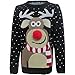 Produktbild VR7 Damen Rudolph Rentier Aufdruck Schneeflocken Weihnachts Pullover - 3D Pom Pom Nase Schwarz, UK XXXL (24-26)