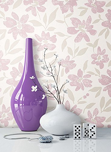 NEWROOM fiore carta da parati beige fliselina porpora Floral Modern bella ottica 3D moderna e nobile design moderno e nobile ottica 3D , inclusivi Guida alla tappezzeria