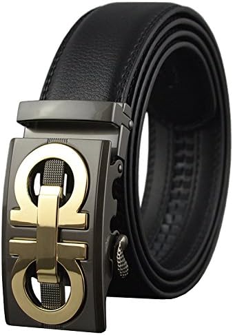QISHI YUHUA PD Mens Casual Business Leather Belts Ratchet Belts (38"-44", Black 01)