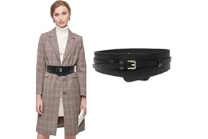 TOEECY Cinturones de Mujer Ancho Cuero PU Doble Capa Cintura con Hebilla de Metal Vintage Elástico para Camisa Vestidos