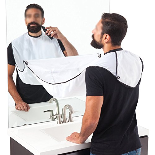Yoofor Bart Schürze Sammeln Tuch Bib für saubere Rasuren und Bartpflege Mit Bart Styling Tool Bart Schablone und Bartkamm Bart Rasieren Vorlage Werkzeug,Gute Geschenk für Männer (Weiß + Schwarz) - 2
