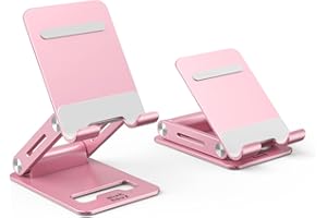 Minthouz Support Téléphone Bureau Support Smartphone Réglable et Pliable, Porte Telephone en Aluminium Compatible avec iPhone 14 13 Pro Max Mini 12 11 et Plus de Smartphones de 4,7''-7,9''- Rose