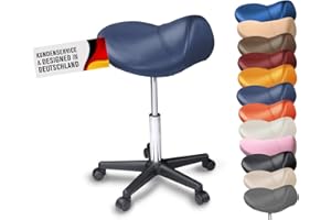 ‎PROMAFIT Sattelhocker mit Rollen Sattelstuhl ergonomisch - Rollhocker Drehhocker Arbeitshocker Bürostuhl mit Sattelsitz - Hocker höhenverstellbar in vielen Farben - vorbeugend gegen Rückenschmerzen(Marineblau)