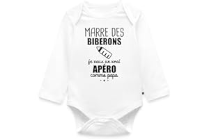 Spreadshirt Marre Des Biberons Apéro Humour Cadeau Naissance Body Manches Longues Bébé Bio