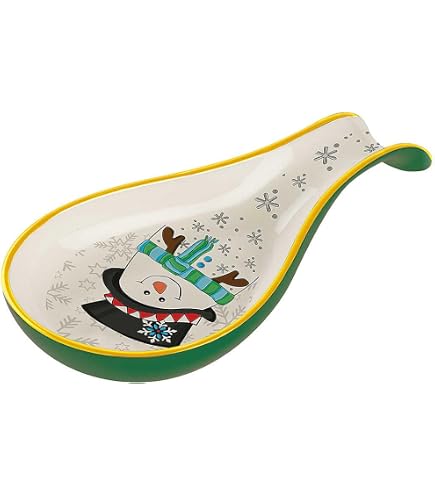 Repose-cuillère Bonhomme De Neige Noël - 21x10 Cm, Céramique Émaillée, Lavable Au Lave-vaisselle