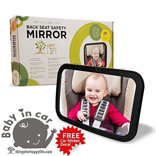 Happy Baby Mirror - Car Mirror to See Baby in Car Seat - FREE BONUS Decal included. Top rated baby mirrors | SAFETY TESTED, PARENT APPROVED, 100% SATISFACTION GUARANTEED!